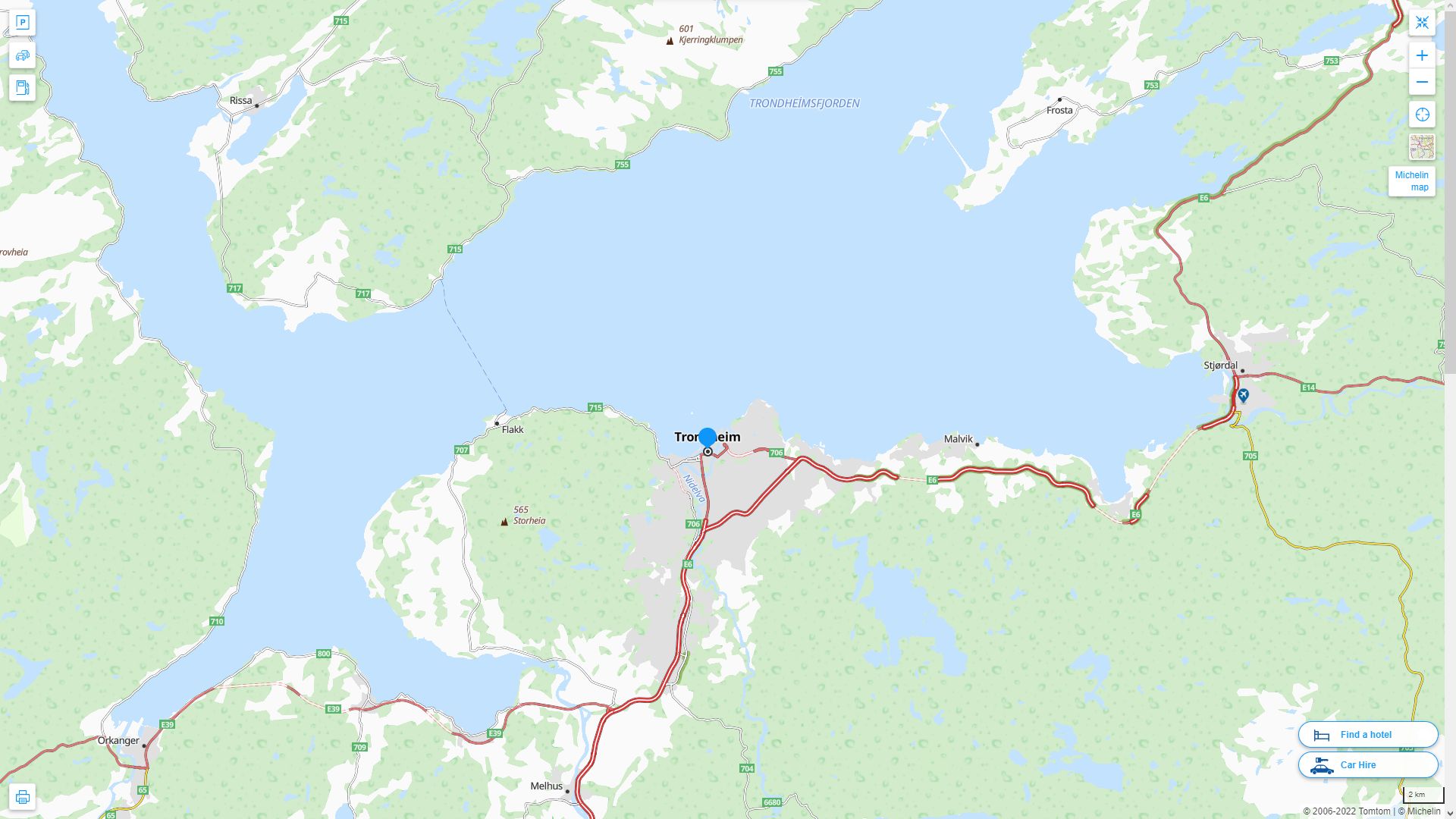 Trondheim Highway and Road Map